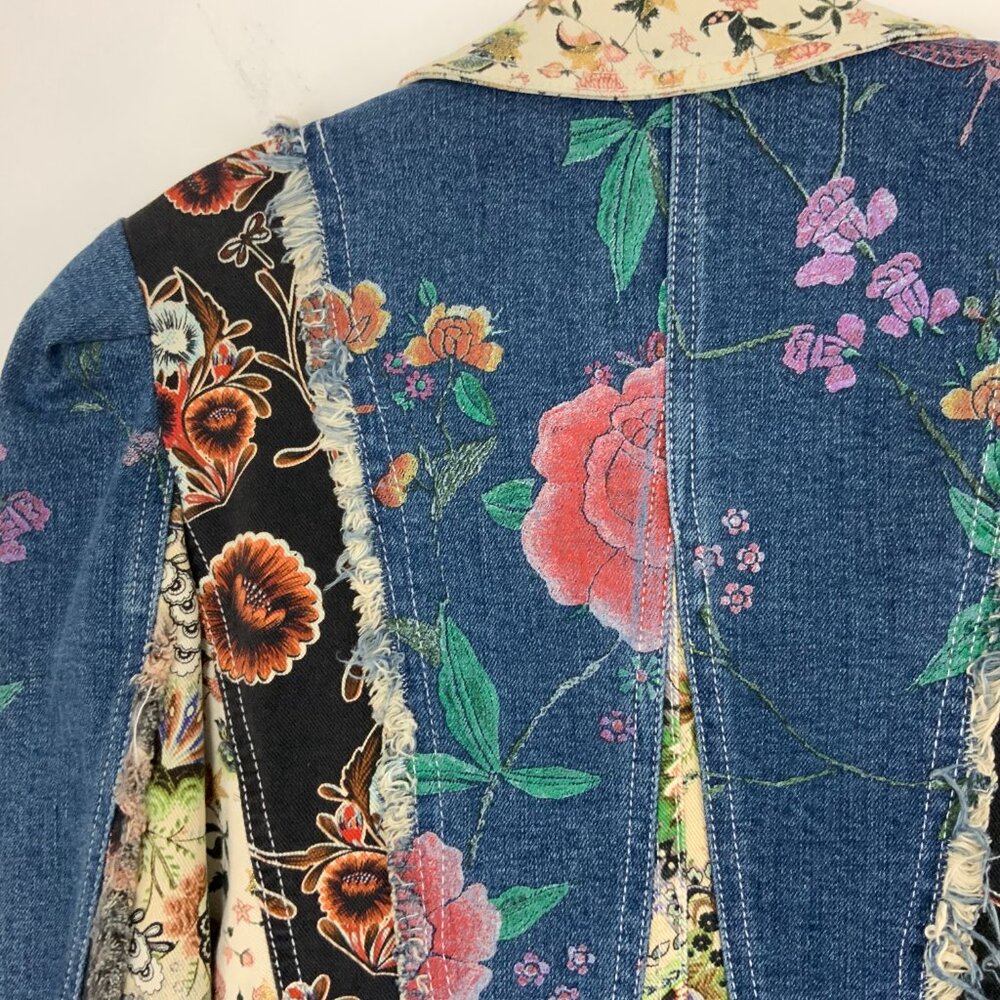 Roberto Cavalli Denim Patchwork Luxury Boho Glam Jacket Italy Sz 46(10-12) - Picture 13 of 16